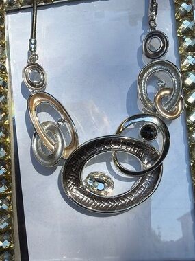 Silver-Tone Statement Link Necklace with Crystal Accent - Women's Jewelry